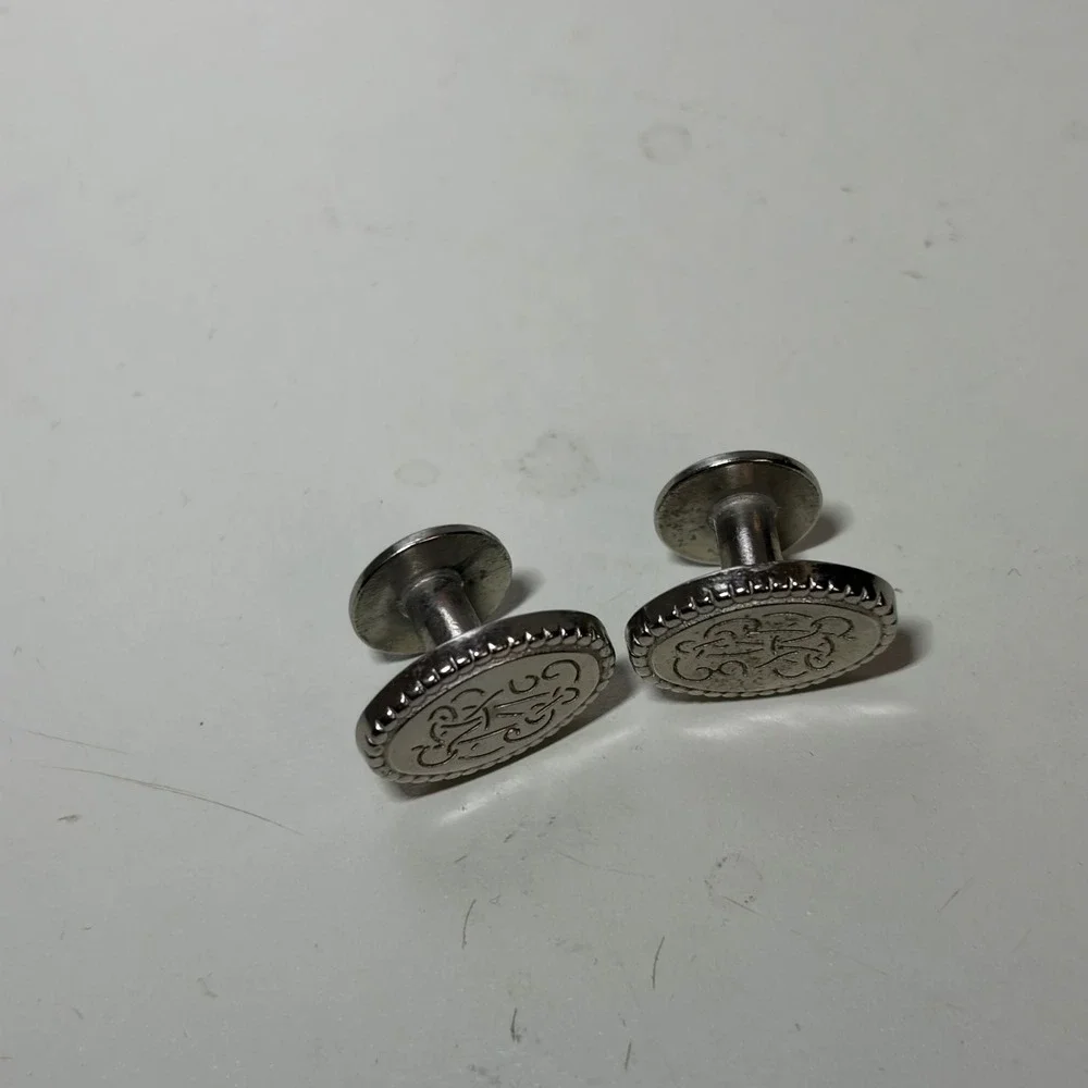 Silver Tone Celtic Knot Oval Engraved Stud Back Cufflinks Formal Accessory